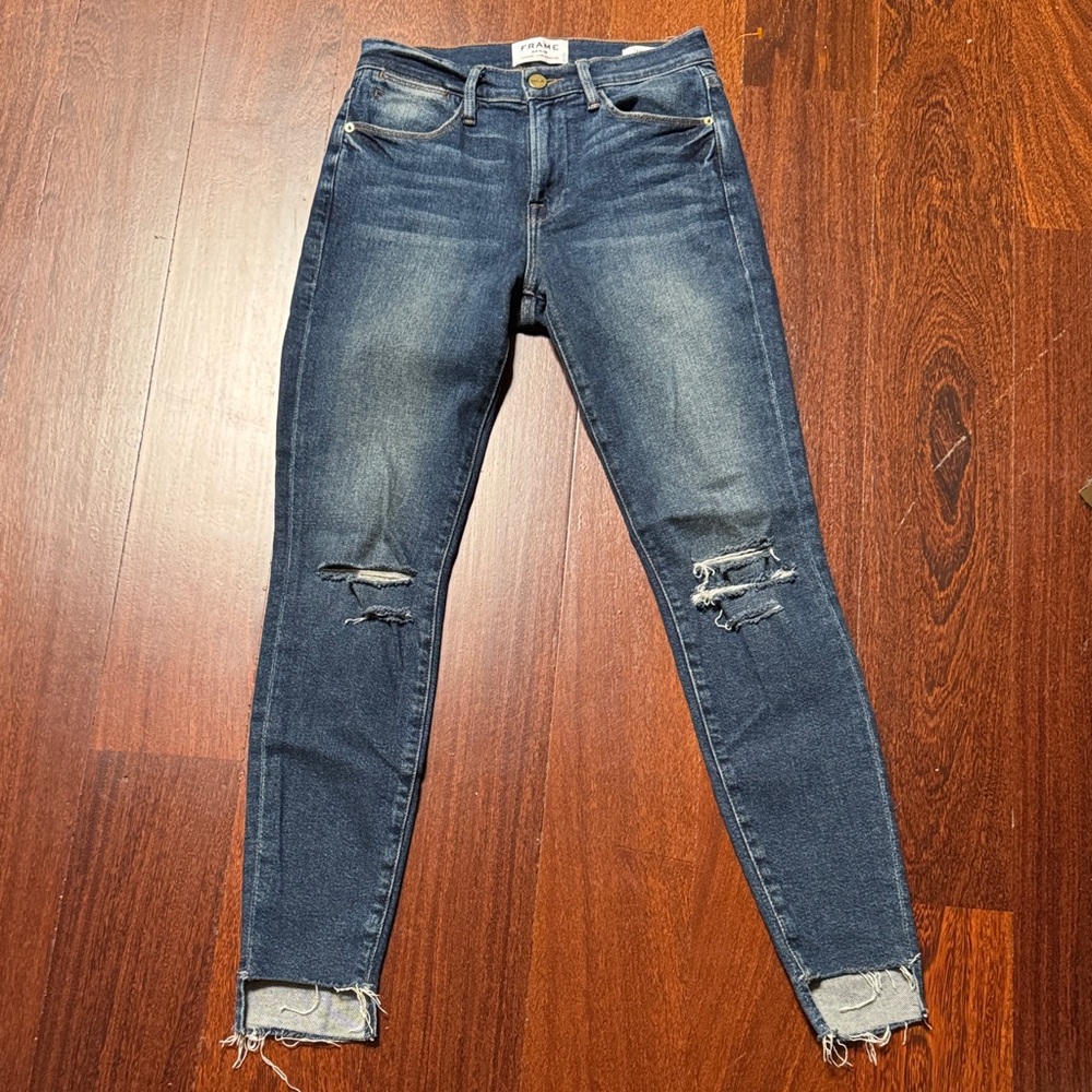 Frame Denim Midnight Blue Ripped Skinny Jeans
